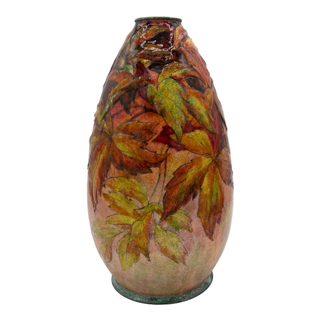 1950s Camille Faure for Limoges Polychrome Enameled Vase - 11" - Signed For Sale