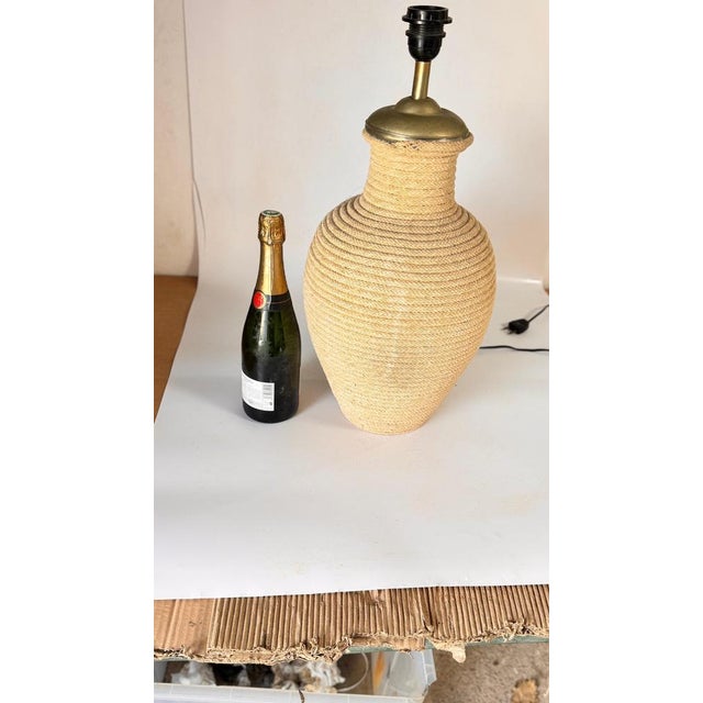 Large Ethnic-Style Ceramic Lamp Wrapped in Light Rope, Brass Accents, 55 cm This large ceramic lamp, fully wrapped in...