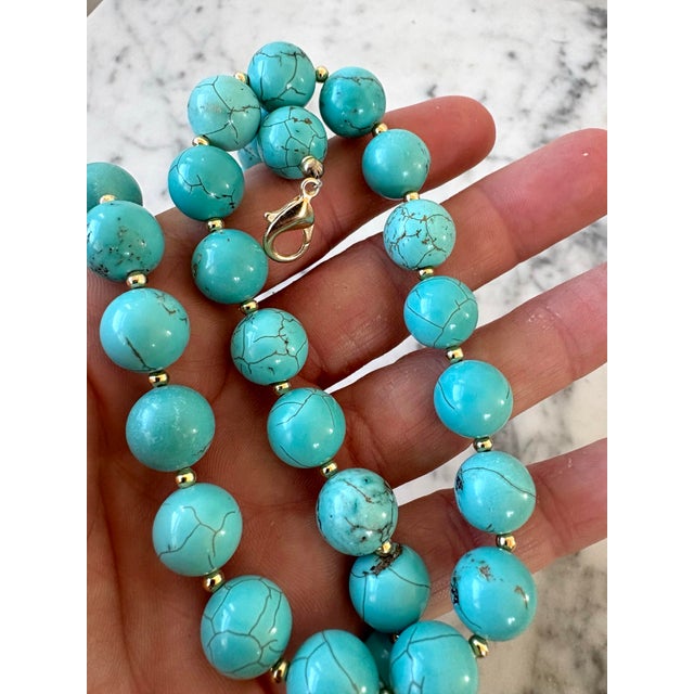 Turquoise Beaded 19.5" Necklace With Gold Tone Spacers - Designed by Matthew Izzo For Sale - Image 4 of 5