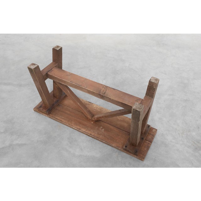 Antique French Rustic Oak Trestle Bench, 1890s For Sale - Image 12 of 14