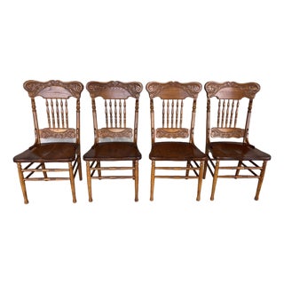 Tom Seely Oak Press Back Dining Chairs - Set of 4 For Sale