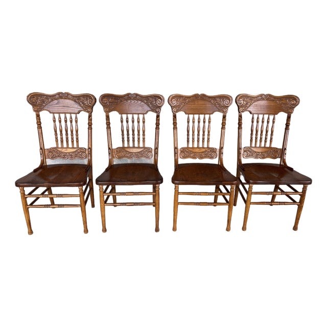 Tom Seely Oak Press Back Dining Chairs - Set of 4 For Sale