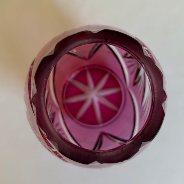 Mid 20th Century Cranberry Pink Cut-to-Clear Cased Glass Vase For Sale - Image 5 of 6