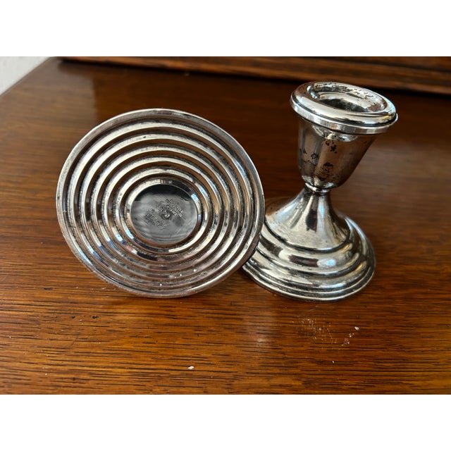 Mid-Century Modern Pair of Lunt Sterling Silver Candle Holders For Sale - Image 3 of 4