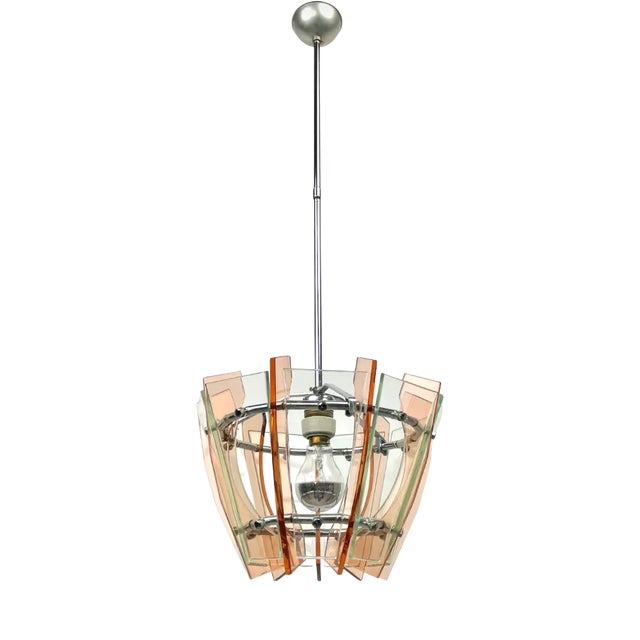 Glass & Chrome Ceiling Light from Veca, Italy, 1970s For Sale