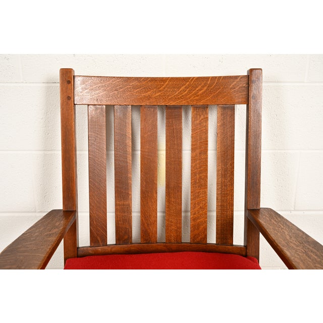 L. & J. G. Stickley Antique Mission Oak Arts & Crafts Rocking Chair, Circa 1910 For Sale In South Bend - Image 6 of 13