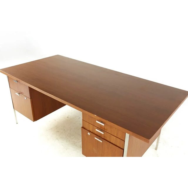 Roger Sprunger for Dunbar Mid Century Chrome and Walnut Executive Desk For Sale - Image 10 of 11