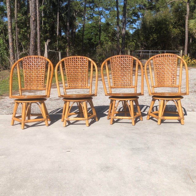 Mid Century Boho Rattan Swivel Dining Chairs Set of 4 Chairish