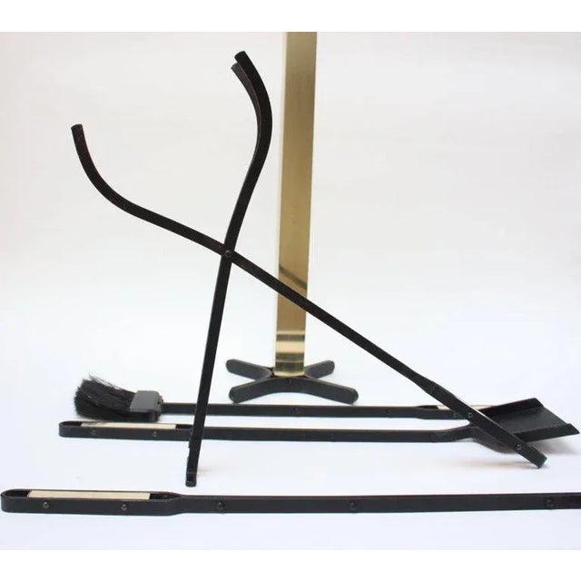 Black Mid-Century Modern Wrought Iron and Brass Firetools For Sale - Image 8 of 11