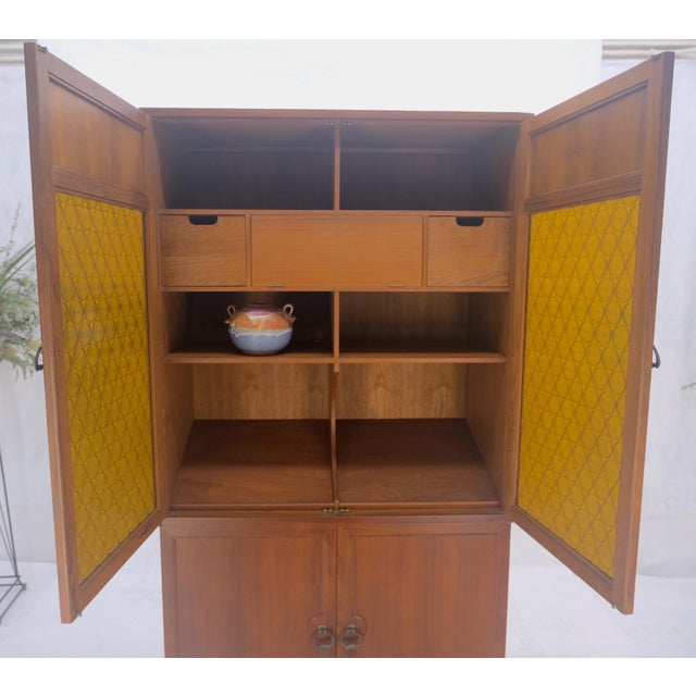 Solid Teak Multiple Fitted Drawers Amber Textured Glass Doors Cabinet Credenza For Sale - Image 16 of 16