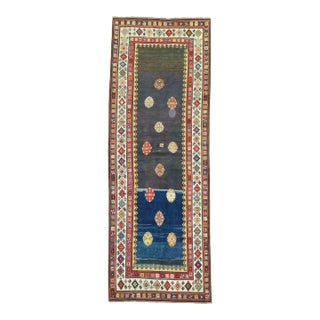 Eclectic 20th Century Talish Brown Navy Persian Wool Runner - 3'6" x 9'2" For Sale