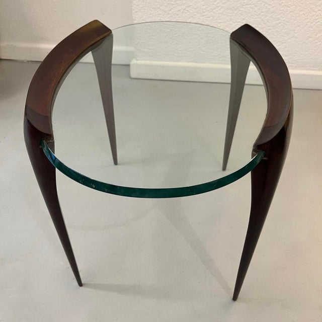 Glass and Mahogany Coffee Table attributed to Max Ingrand Fontana Arte, Italy, 1950s For Sale - Image 6 of 11