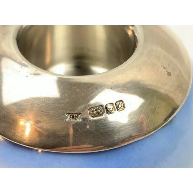 1990s Vintage English Porcelain and Sterling Silver Rim Matchstrike Match Holder For Sale - Image 5 of 8
