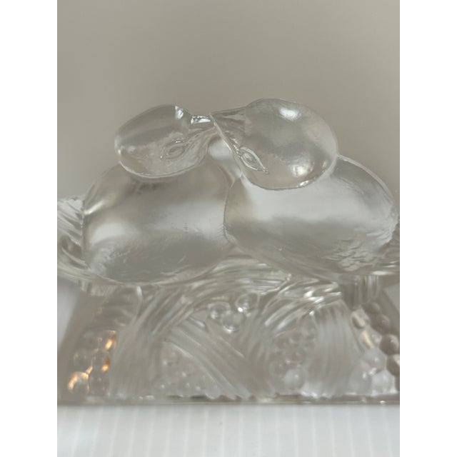 Rare vintage 1938 glass vase featuring a frosted and clear finish with a design of lovebirds by VERLYS FRANCE. Unique...
