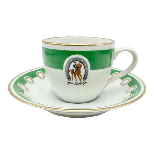 Vintage Jockey Restaurant Madrid Equestrian Demitasse Cup & Saucer For Sale