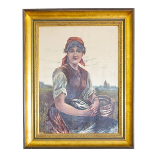 Master Study Peasant Girl Genre Painting by Eduard Von Grützner For Sale