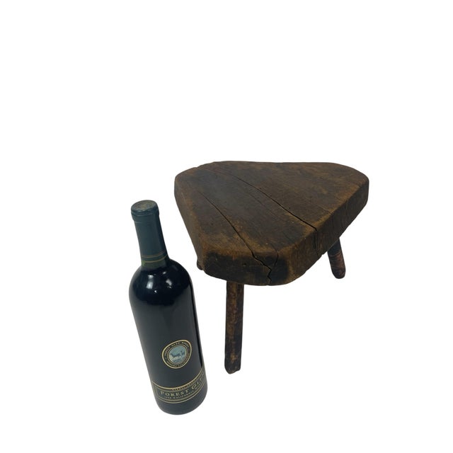 Early 20th Century Early 20th Century Primitive Hand-Worn Wooden Milking Stool For Sale - Image 5 of 12