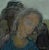 Evocative modern figurative painting of a mother and family in a calming but somber palette by Rodrigo Ramirez Pimentel...