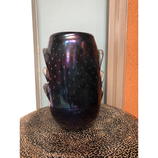 Contemporary Iridescent Murano Glass Vase With Embedded Bubbles For Sale - Image 3 of 6