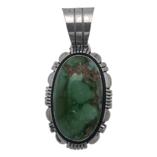 Sonoran Mountain Turquoise Sterling Silver Pendant by C. Willi Authentic Native American Handmade For Sale