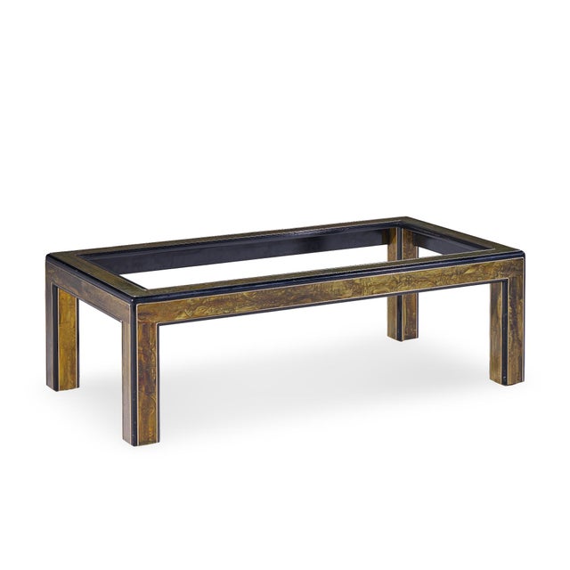 Bernhard Rohne Mid Century Acid Etched Brass and Glass Coffee Table For Sale In Chicago - Image 6 of 10