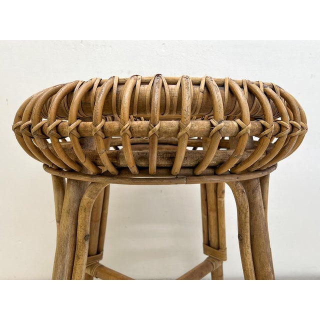 Mid-Century French Woven Bamboo Rattan Stool, 1950s For Sale - Image 9 of 13