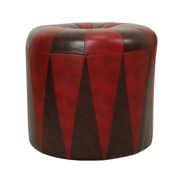 1960s Vintage Round Pouf in Two-Tone Skai, 1960s For Sale - Image 5 of 12