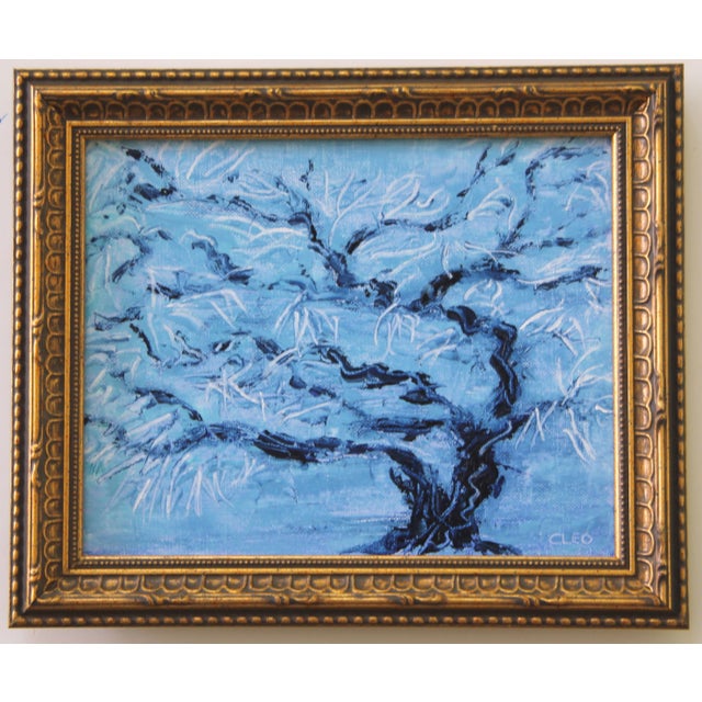Cleo Plowden Trees Botanical Hedgerow Blue and White Impressionist Abstract Chinoiserie Original Oil Painting by Cleo Plowden For Sale - Image 4 of 5