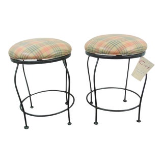 Cox Wrought Iron Counter Height Swivel Stools - a Pair For Sale