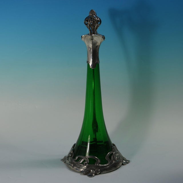 1910s Art Nouveau WMF Claret Jug and Stopper With Green Glass Liner For Sale - Image 6 of 13