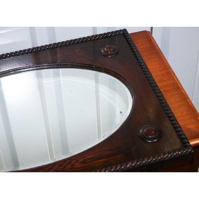 Wood Antique English Arts & Crafts Oak Wall Mirror For Sale - Image 7 of 12