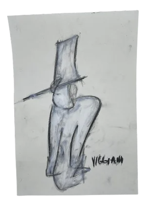 Late 20th Century Charcoal Figurative Drawing Signed Viggiani