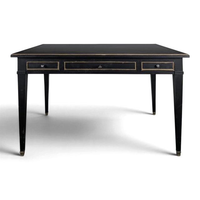 Large Louis XVI Flat Desk in Black Lacquered and Gold Trim For Sale - Image 10 of 10