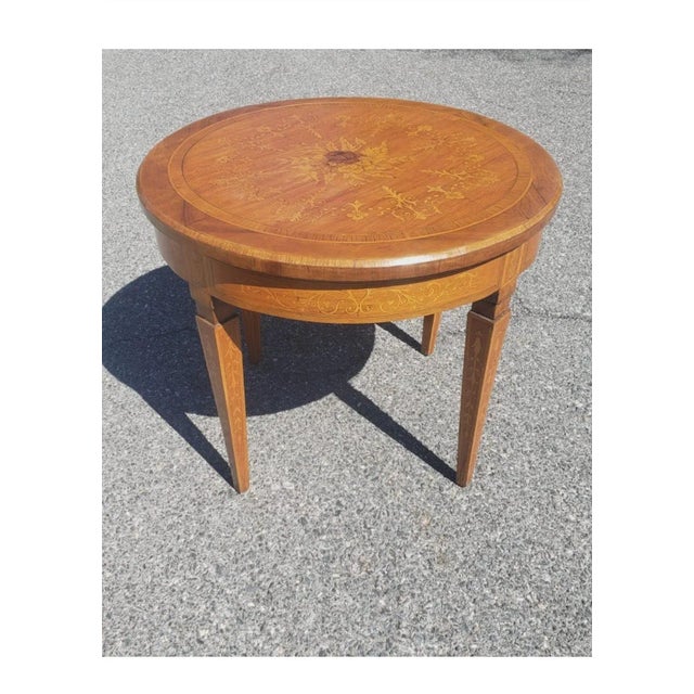 Early 20th Century Dutch Colonial Style Marquetry Fruitwood Gueridon Table For Sale - Image 4 of 8
