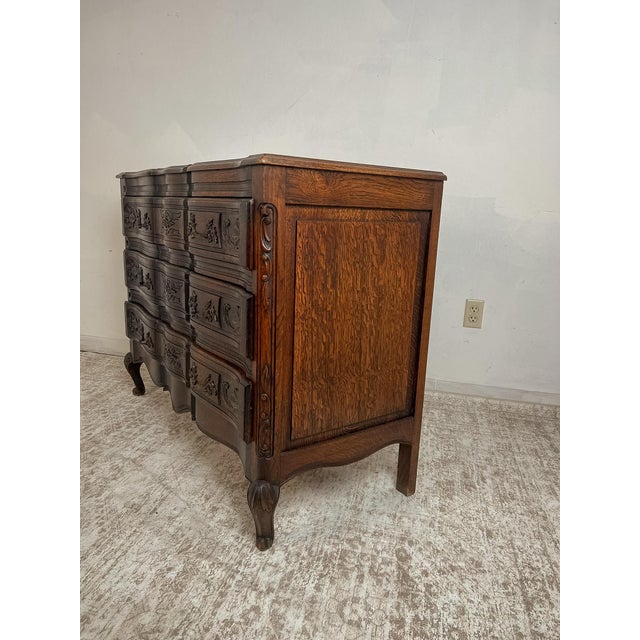 French Vintage French Oak Chest of Drawers With Serpentine Drawer Fronts For Sale - Image 3 of 11