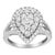 A bold silver and diamond cluster ring. This pear-shaped ring is made with 80 round-cut, natural diamonds in a prong...