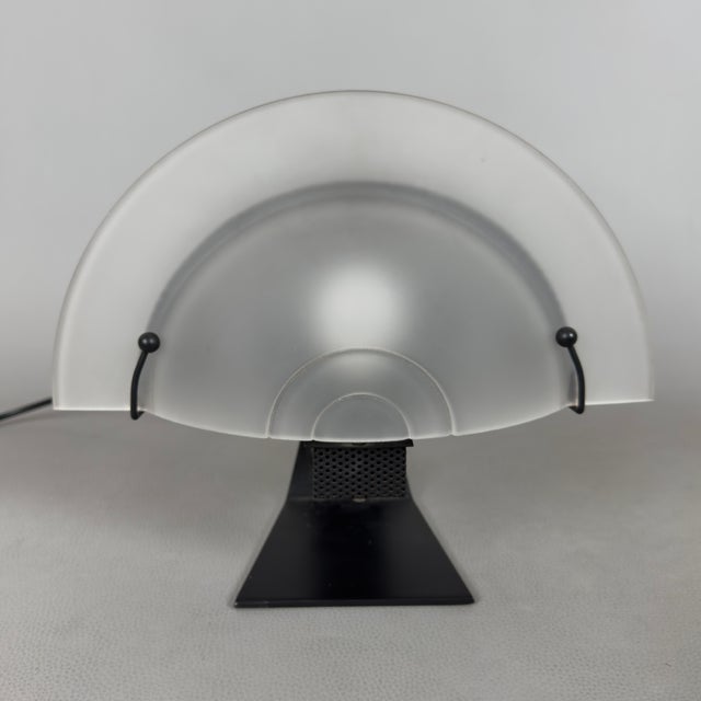 Crescent Moon Table Lamp in Opal Glass and Metal, 1980s For Sale - Image 6 of 14