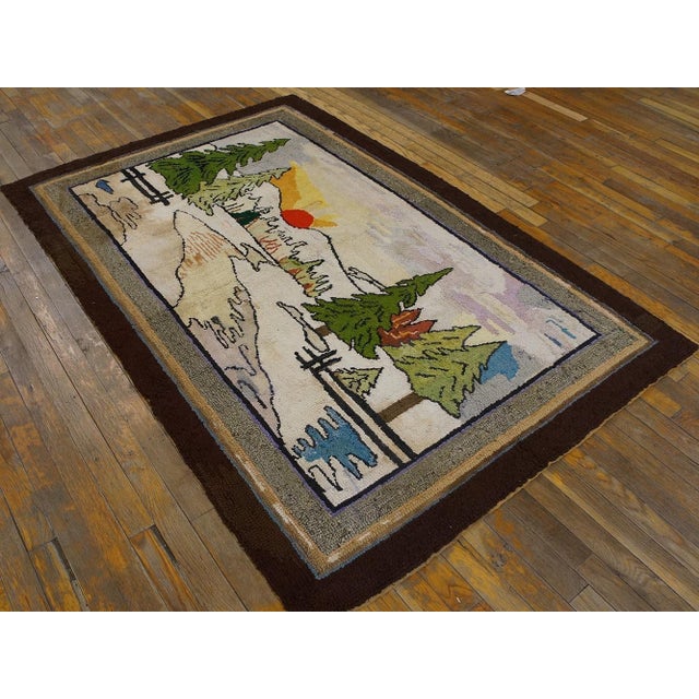 1920s Multicolor Scene Pictorial Antique American Hooked Rug 4'0"x 6'0" Handknotted Wool Carpet For Sale - Image 4 of 7
