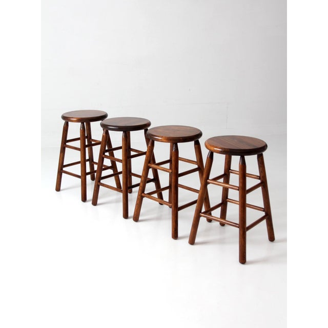 Farmhouse Vintage Wood Farmhouse Stools Set of 4 For Sale - Image 3 of 14