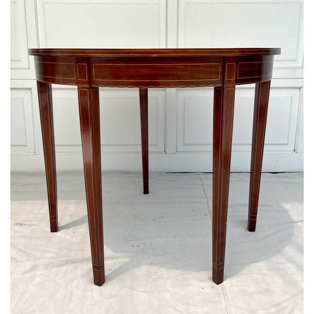 Kittinger Traditional Federal Inlay Mahogany Gateleg Demi-Lune Round Table For Sale - Image 4 of 12