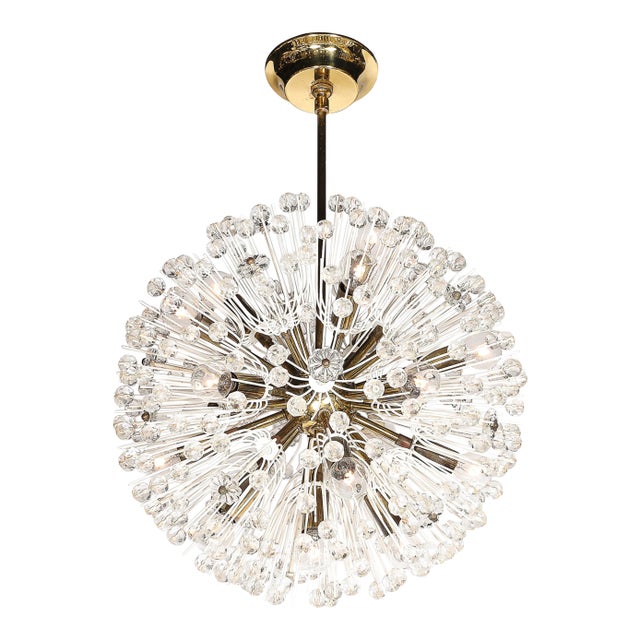 Mid-Century Brass & Crystal Sputnik Chandelier by Emil Stejnar for Rupert Nikoll For Sale