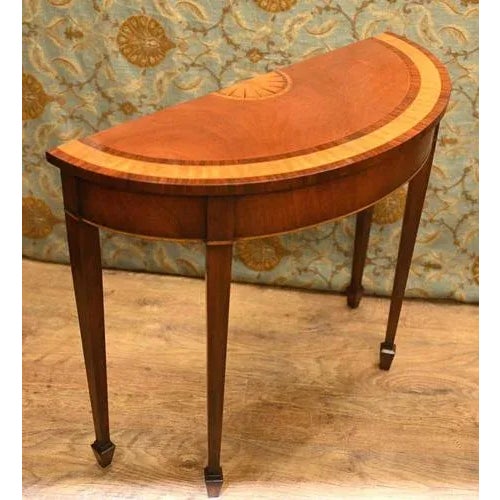 Wood Sheraton Satinwood Demi Lune Console Tables, Set of 2 For Sale - Image 7 of 11