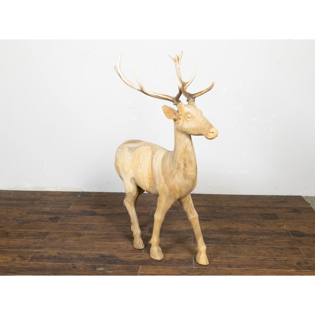 Vintage Midcentury Sculpture of a Walking Stag with Antlers and Natural Patina For Sale - Image 10 of 12