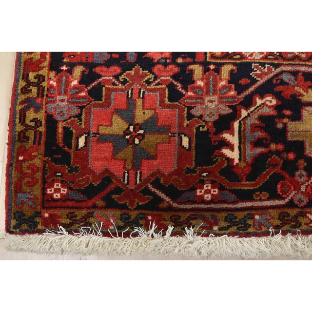 Heriz Rug 9'9'' X 12'6'' Red Wool Vintage Tribal Hand-Knotted Oriental Carpet For Sale - Image 12 of 15