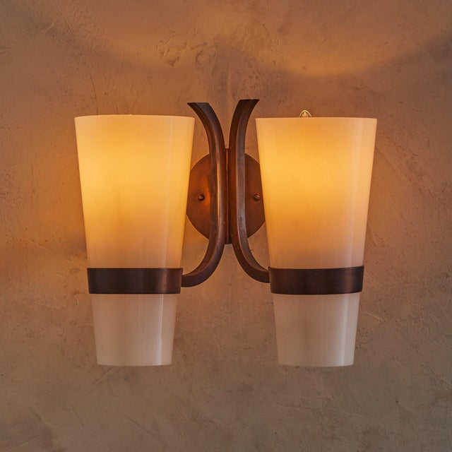 1960s Italian Brass + Acrylic Two-Arm Sconces For Sale - Image 4 of 10