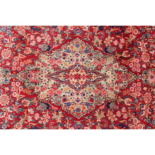 Vintage Mashad Rug With Floral Medallion Design in Red and Cream For Sale - Image 9 of 11