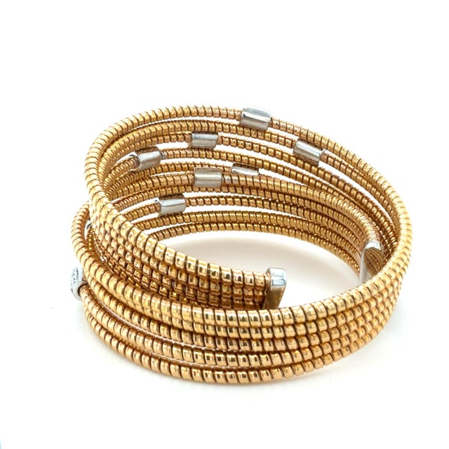 18k Bicolor Gold and Diamond Wrap Bangle Bracelet For Sale - Image 4 of 6