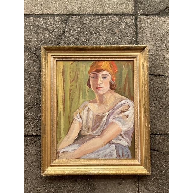 Mid 20th Century Vintage Boho Original Oil Portrait on Board For Sale In West Palm - Image 6 of 8