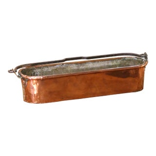 19th Century French Polished Copper Poissonnière With Wrought Iron Handle For Sale