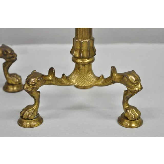 Antique French Renaissance Gothic Figural Brass 16" Candelabra W/ Lions - A Pair For Sale - Image 9 of 12